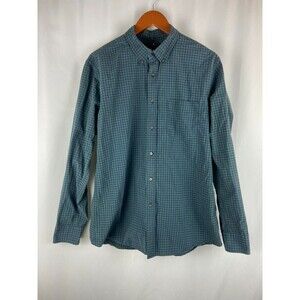 Uniqlo Men's L Green Blue Gingham Button Down Shirt Long Sleeve Casual Preppy